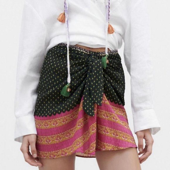 NEW Zara Sarong Style Boho Mini Skirt- Size M - Picture 4 of 15